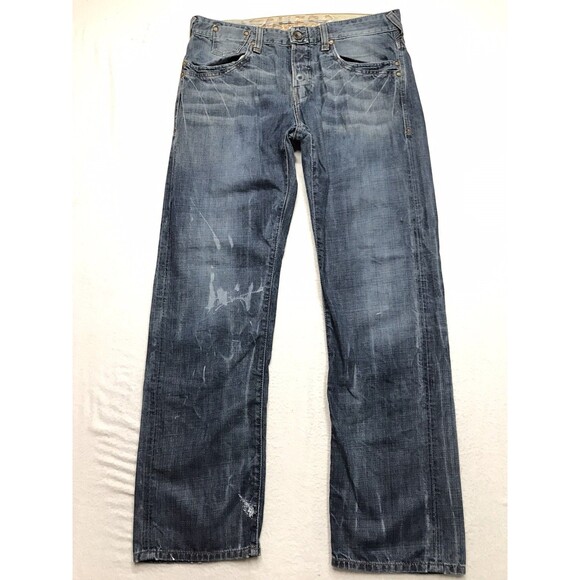 GUESS Premium Rebel Jeans Men 36x34 Distressed Whisker Wash Punk Grunge - Picture 1 of 16